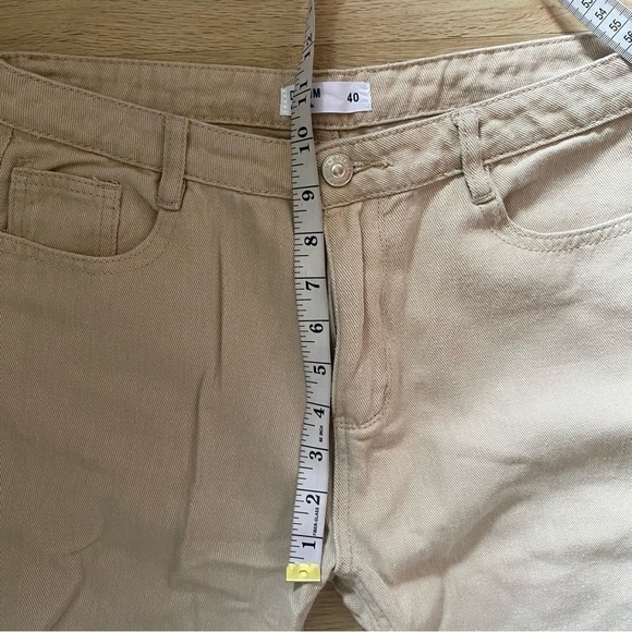 90s Inspired Beige Denim Gold SK Pants Relaxed Fit Straight Leg Minimalist - Picture 10 of 13